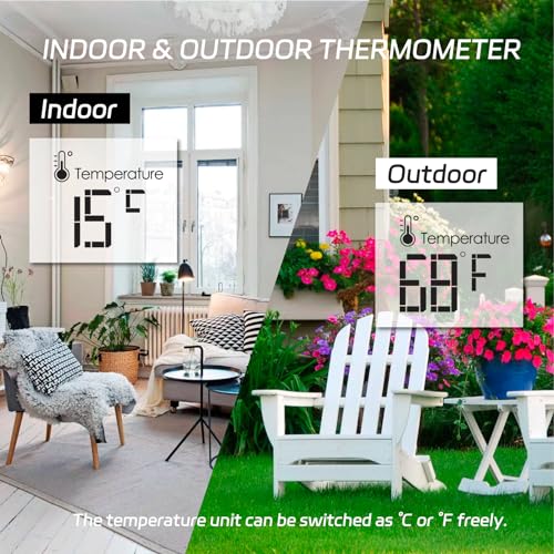 Runleader Digital Temperature & Humidity Meter, Big Digits Display, 12/24 Hours Clock Display, Adjustable Bracket for Usage of Living Room Study Room
