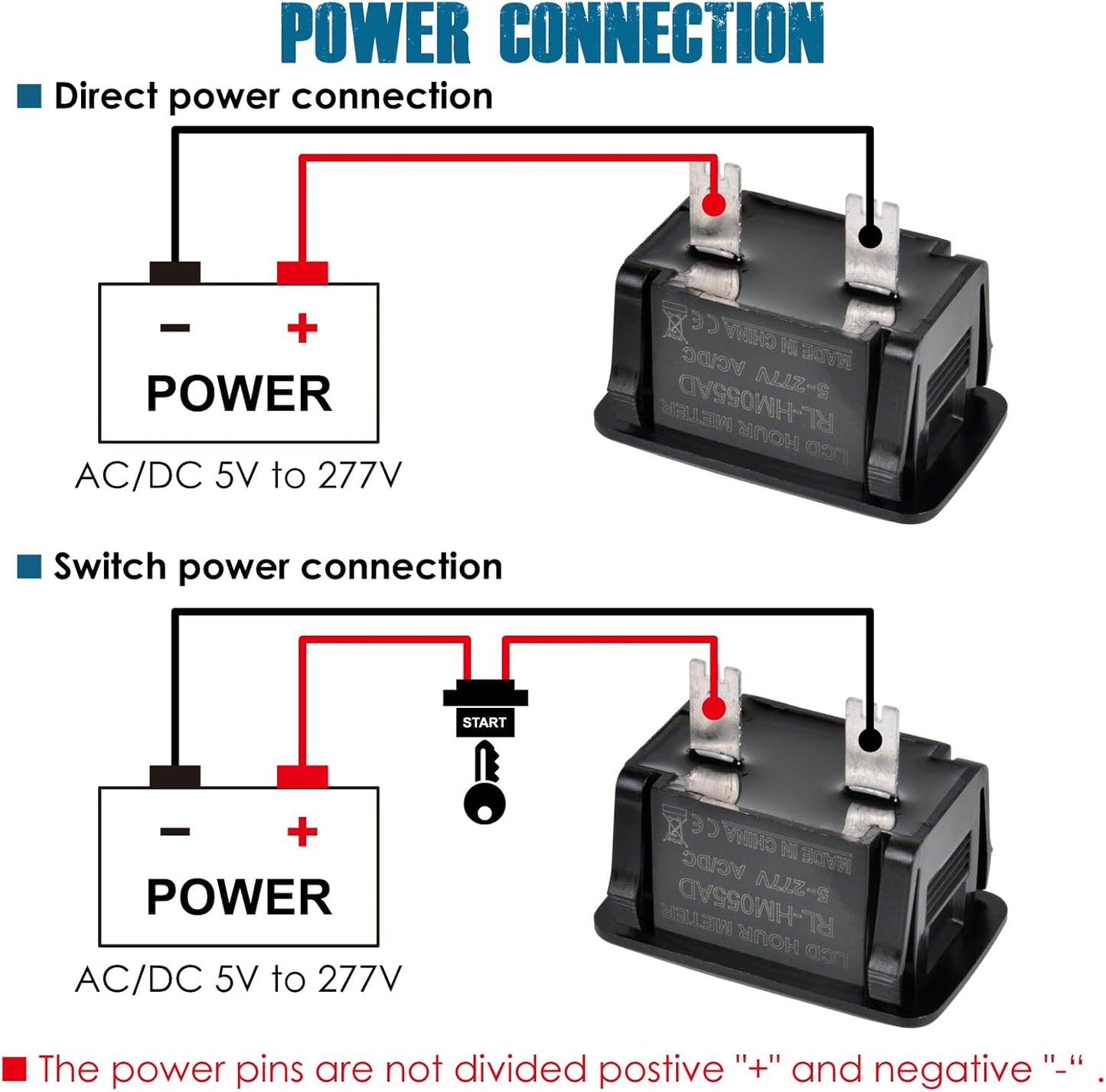 Runleader RL-HM055AD Digital Maintenance Hour Meter,AC/DC 5V to 277V for Garden Tractor Generator Scooter Club Car Forklift Leaf Trimmer etc