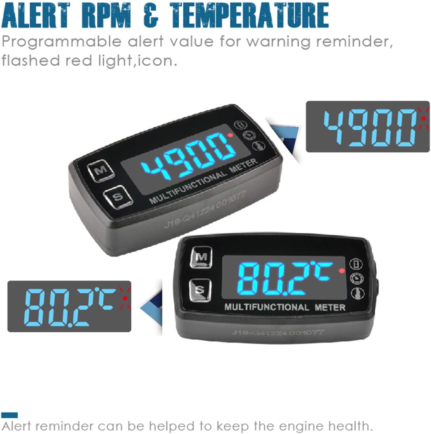 Runleader RL-HM035LT Digital LED Engine Hour Meter,RPM &Temperature Display,Maintenance Reminder,External Powered Operating for Lawn Mower Generator Dirtbike Paramotor Outboard Motor Marine Compressor