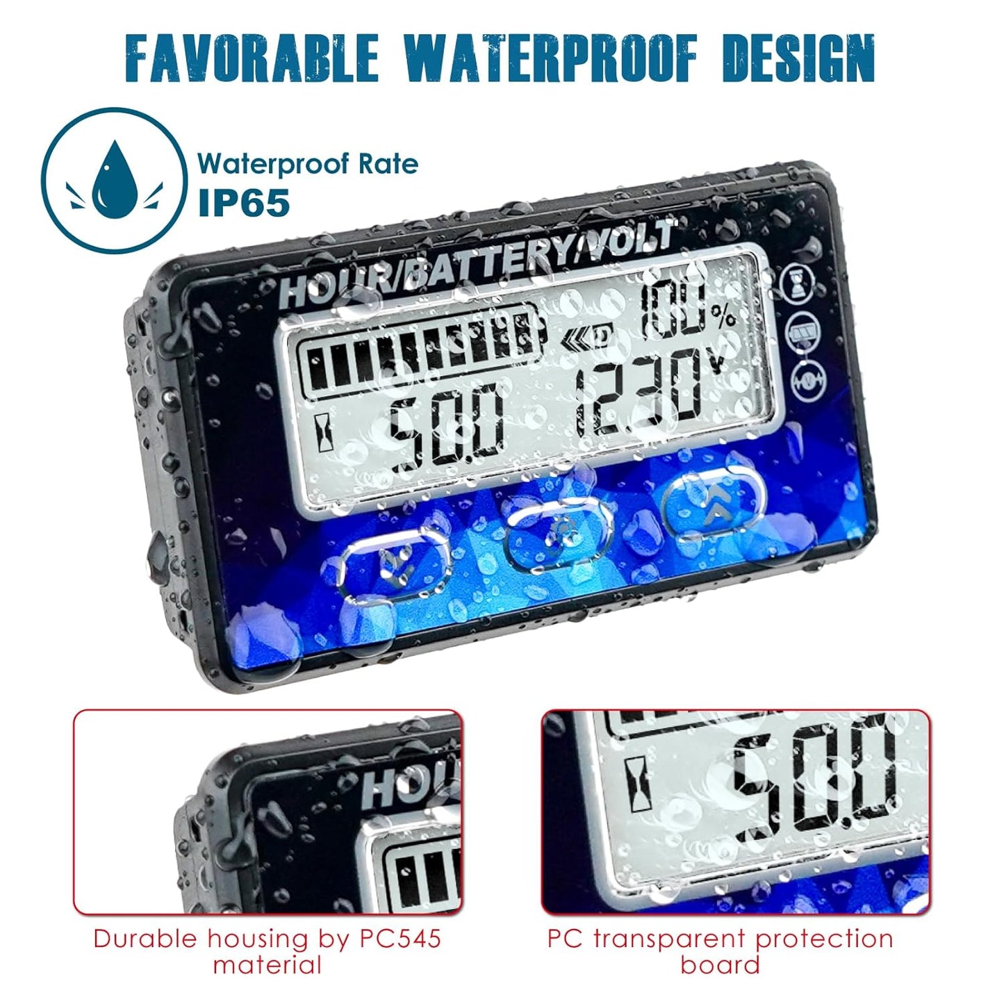 Runleader RL-BI050B DC12V 24V 36V 48V Mini Battery Indicator Volt Meter for Lead Acid LiFePO4 Lithium Battery Powered Golf Cart Forklift Lawn Mower Scrubber Machine Motorhome etc.