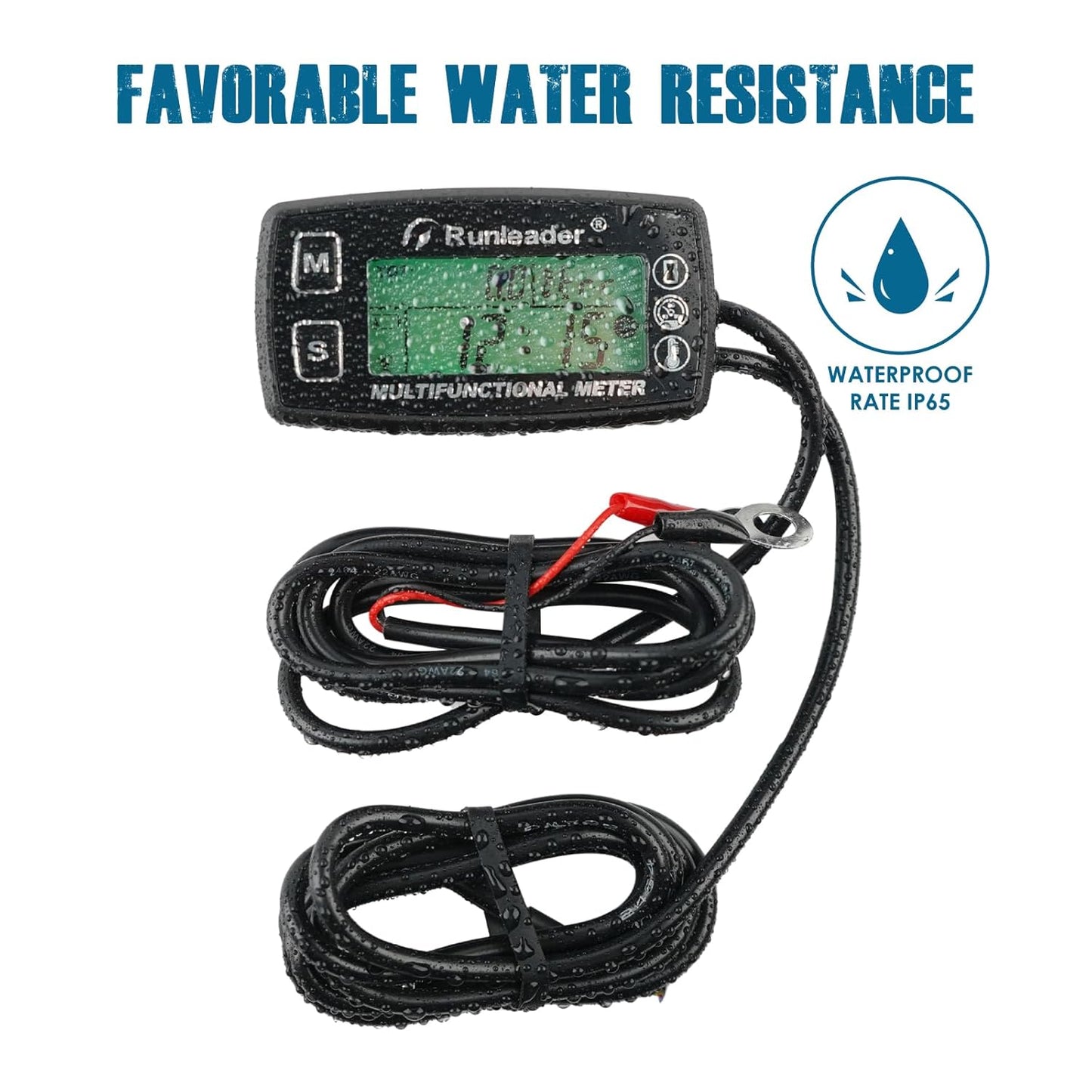 Runleader RL-HM035D Digital Engine Temp Gauge,Maintenance Hours Tachometer, Battery Replacement and DC 5V to 30V External Power Supply for Gasoline Engine Lawn Mower Generator Motorcycle ATV Snowmobile etc.