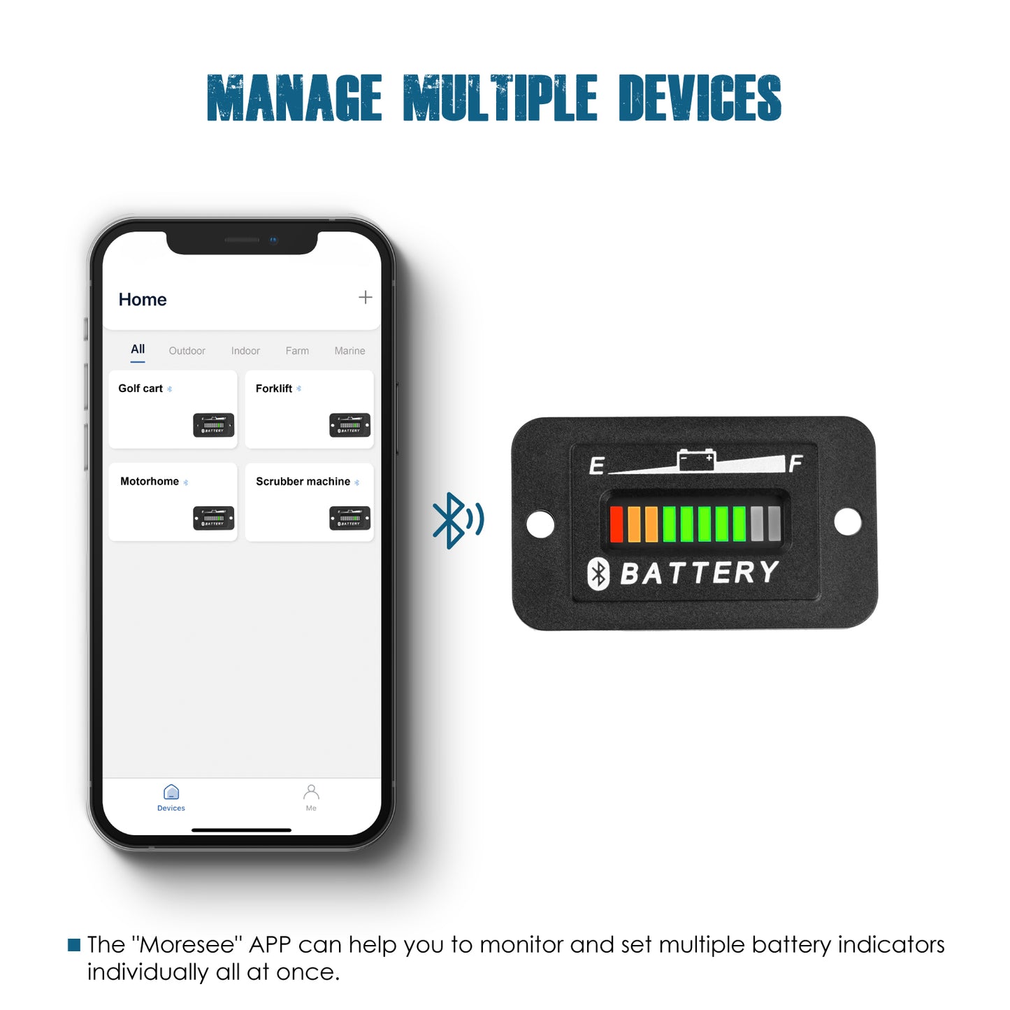 Runleader 12V to 48V Battery Indicator Data Remote Bluetooth Manage for Lead Acid Batteries Voltage & Low Battery Alert