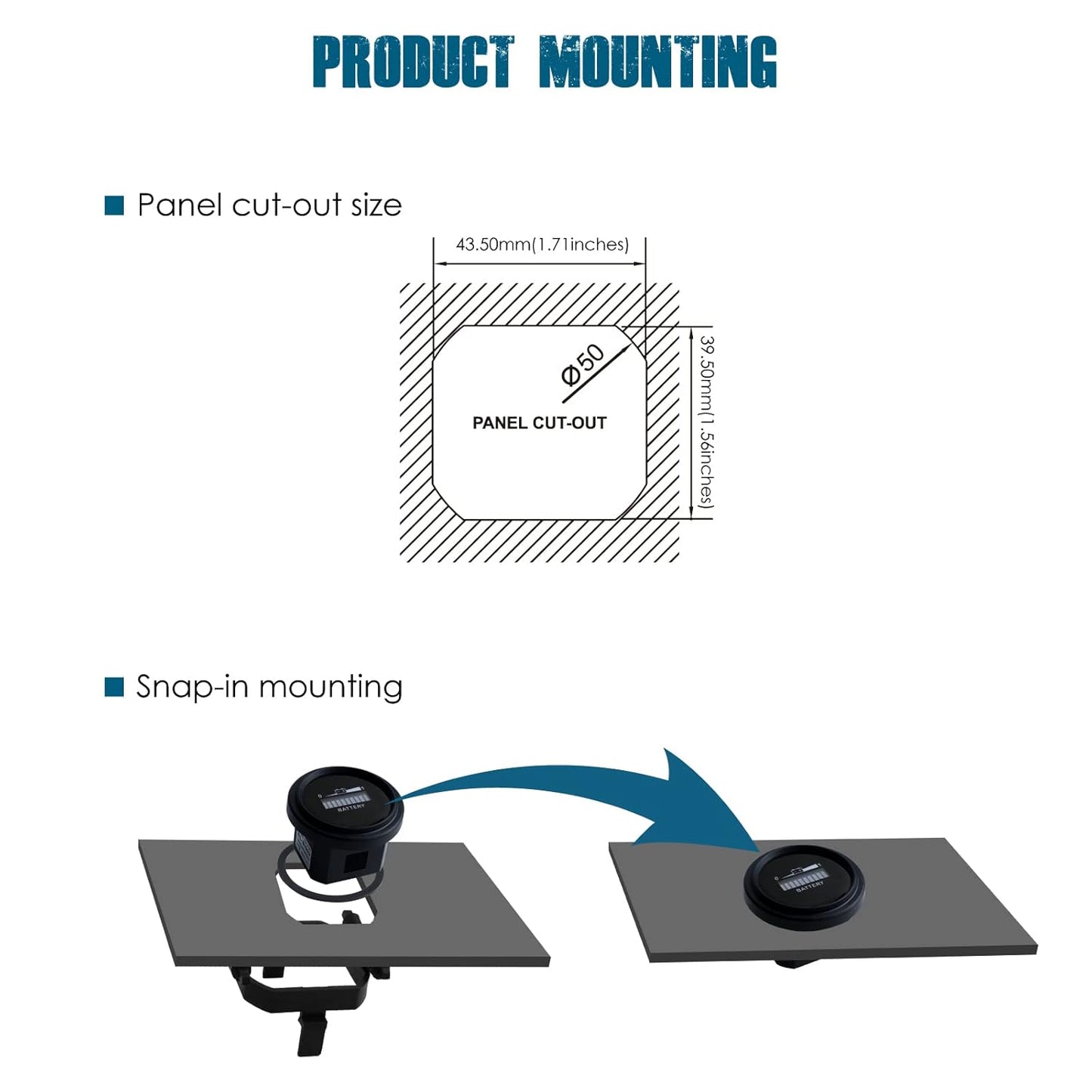 Runleader RL-BI002 12V to 24V,36V,48V to 72V LED Battery Power Indicator,Battery Charge & Discharge Display,Applicable to Lead Acid Battery Powered Golf Cart Forklift Lawn Mower Leaf Trimmer Motorhome etc.