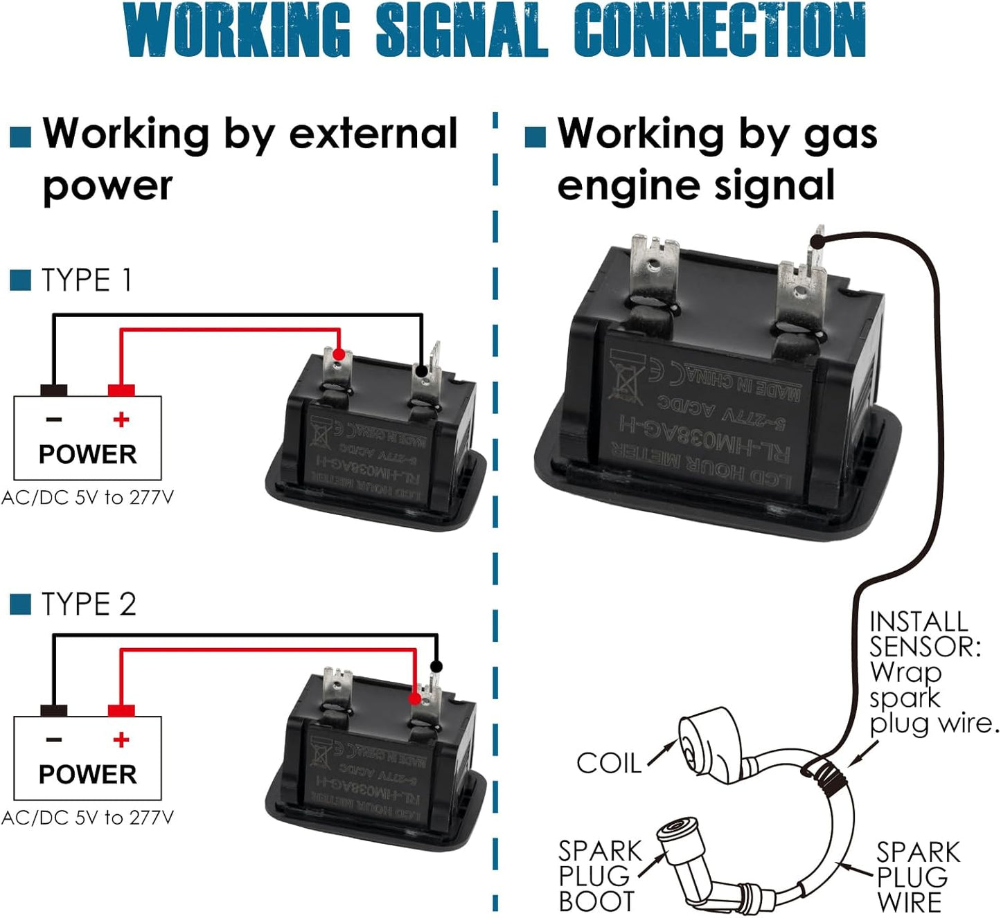 Runleader RL-HM038AG-H Digital Maintenance Hour Meter,AC/DC 5V to 277V for ZTR Lawn Mower Tractor Generator Motorcycle RV Motorhome Milling Machine etc.