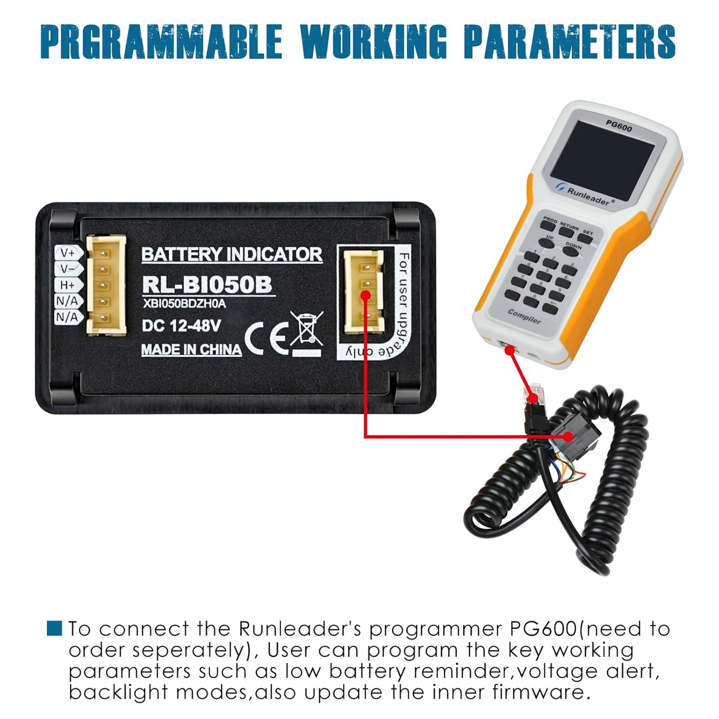 Runleader RL-BI050B DC12V 24V 36V 48V Mini Battery Indicator Volt Meter for Lead Acid LiFePO4 Lithium Battery Powered Golf Cart Forklift Lawn Mower Scrubber Machine Motorhome etc.