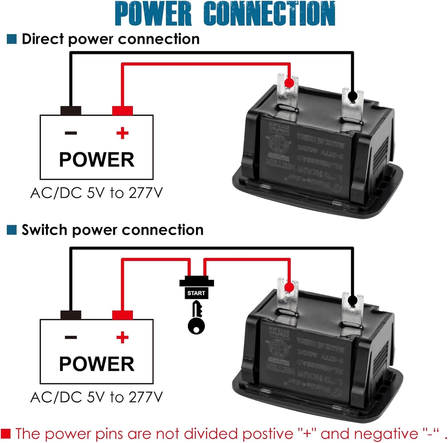 Runleader RL-HM038AD Digital LCD Hour Meter,AC/DC 5V to 277V for Lawn Mower Generator Motorcycle Golf Cart Forklift Scrubber Machine etc