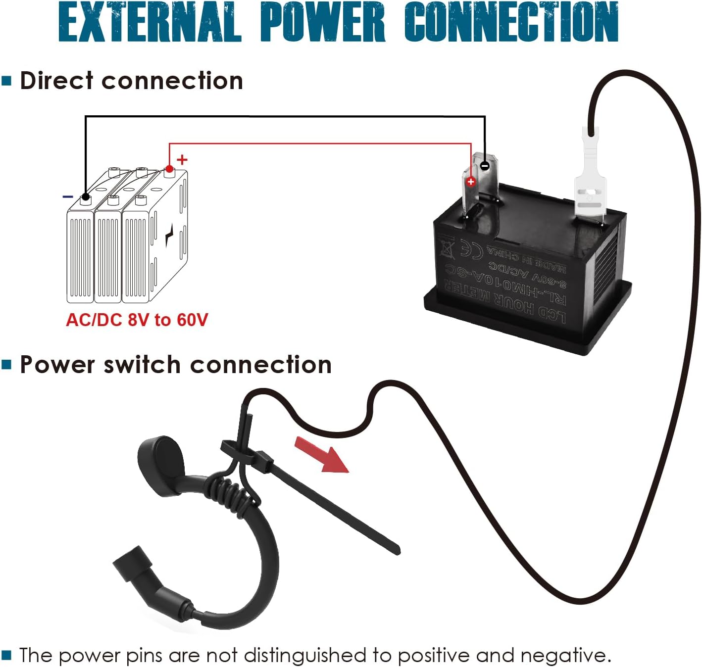 Runleader RL-HM010A-SC Digital Hour Meter, Inductive Hours Counter, AC/DC 8V to 60V for Lawn Garden Tractor Compressor Generator ATV Motorcycle Club Car Forklift Scrubber Machine