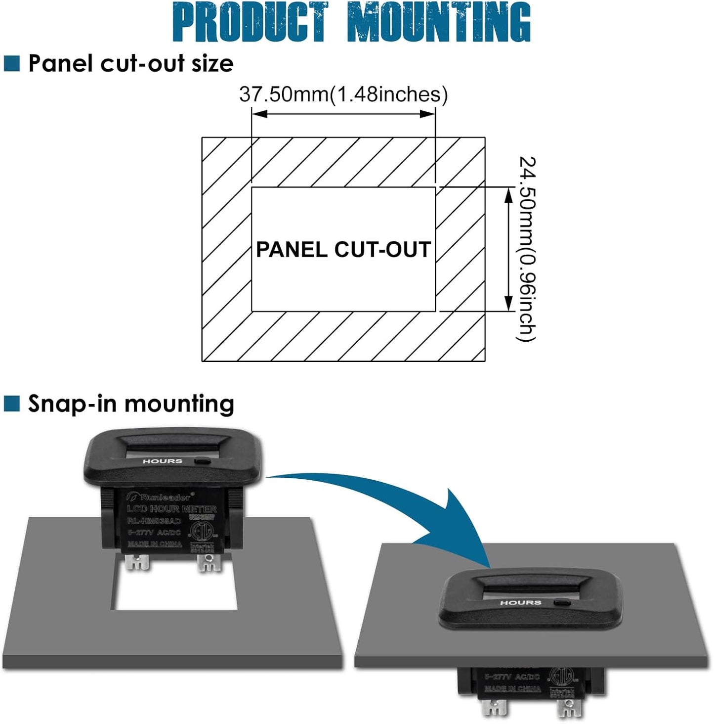 Runleader RL-HM038AD Digital LCD Hour Meter,AC/DC 5V to 277V for Lawn Mower Generator Motorcycle Golf Cart Forklift Scrubber Machine etc