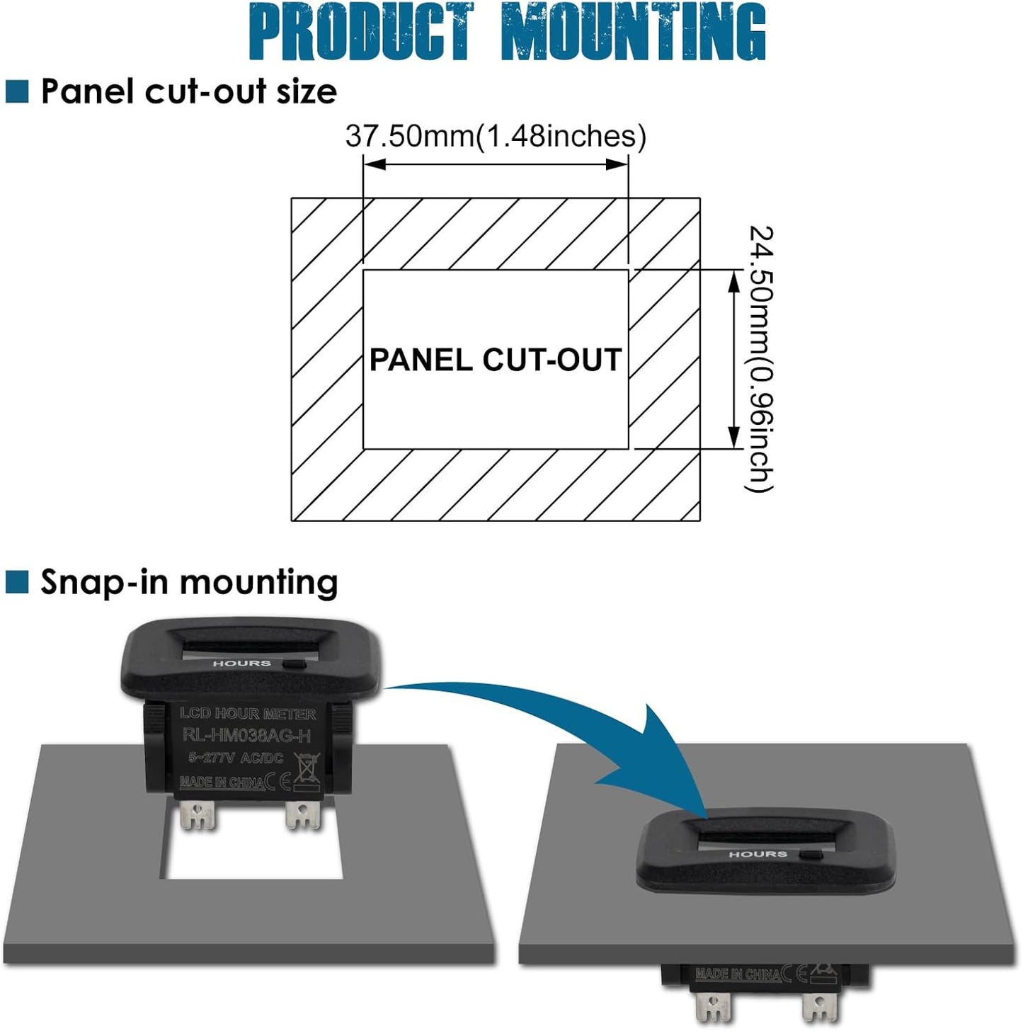 Runleader RL-HM038AG-H Digital Maintenance Hour Meter,AC/DC 5V to 277V for ZTR Lawn Mower Tractor Generator Motorcycle RV Motorhome Milling Machine etc.