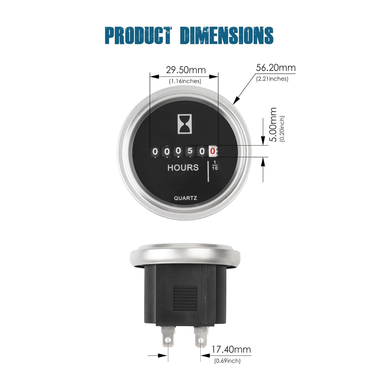 Runleader RL-HM009-SL Mechanical Hour Meter, DC 6V to 80V for Lawn Mower Golf Cart Boat Forklift Motorhome Sawmil etc.