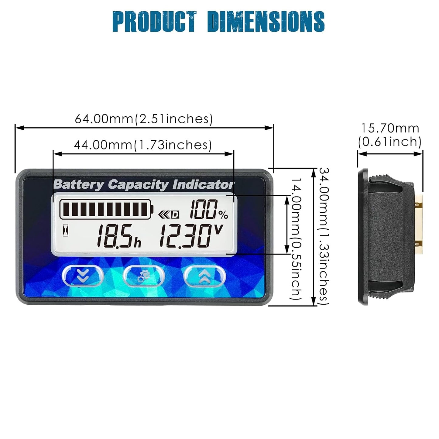 Runleader RL-BI050C Mini Battery Monitor with Current Shunt Capacity Voltage & Hour Meter for DC 12V 24V 36V 48V LiFePO4 AGM GEL Lead Acid Trojan Lithium RV, Golf Cart, E-Bike, EV