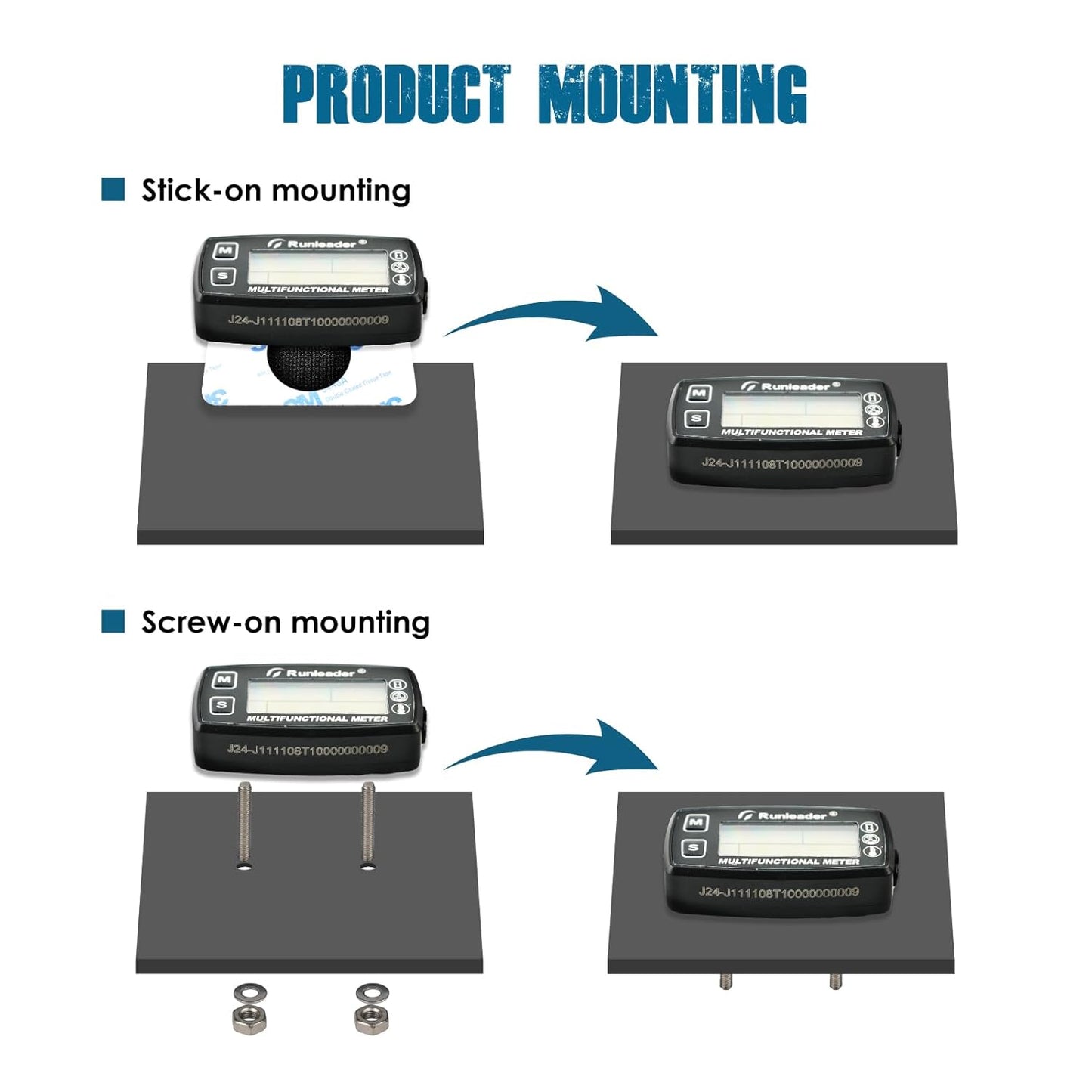 Runleader RL-HM035D Digital Engine Temp Gauge,Maintenance Hours Tachometer, Battery Replacement and DC 5V to 30V External Power Supply for Gasoline Engine Lawn Mower Generator Motorcycle ATV Snowmobile etc.