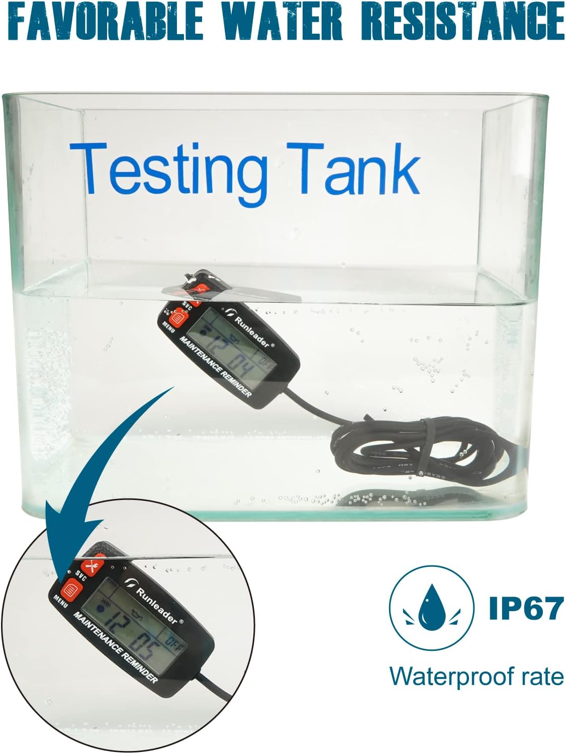 Runleader RL-HM032G Digital Maintenance Tach Hour Meter Gauge,RPM Alert,Backlight Display,Battery Replaceable,Used for Small Gas Engine, Works on Garden Tractor Motorcycle Generator Snowmobile Chainsaw Marine.