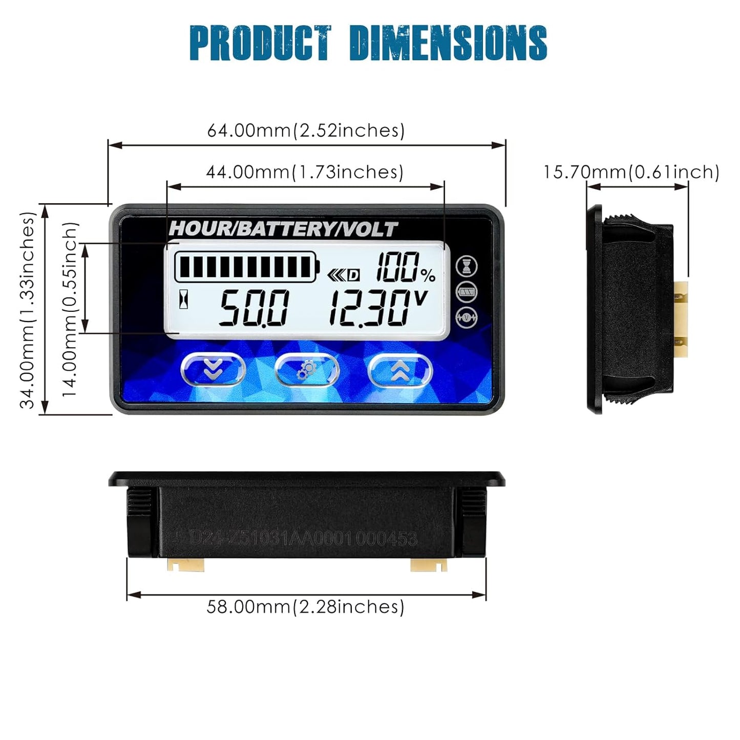 Runleader RL-BI050B DC12V 24V 36V 48V Mini Battery Indicator Volt Meter for Lead Acid LiFePO4 Lithium Battery Powered Golf Cart Forklift Lawn Mower Scrubber Machine Motorhome etc.