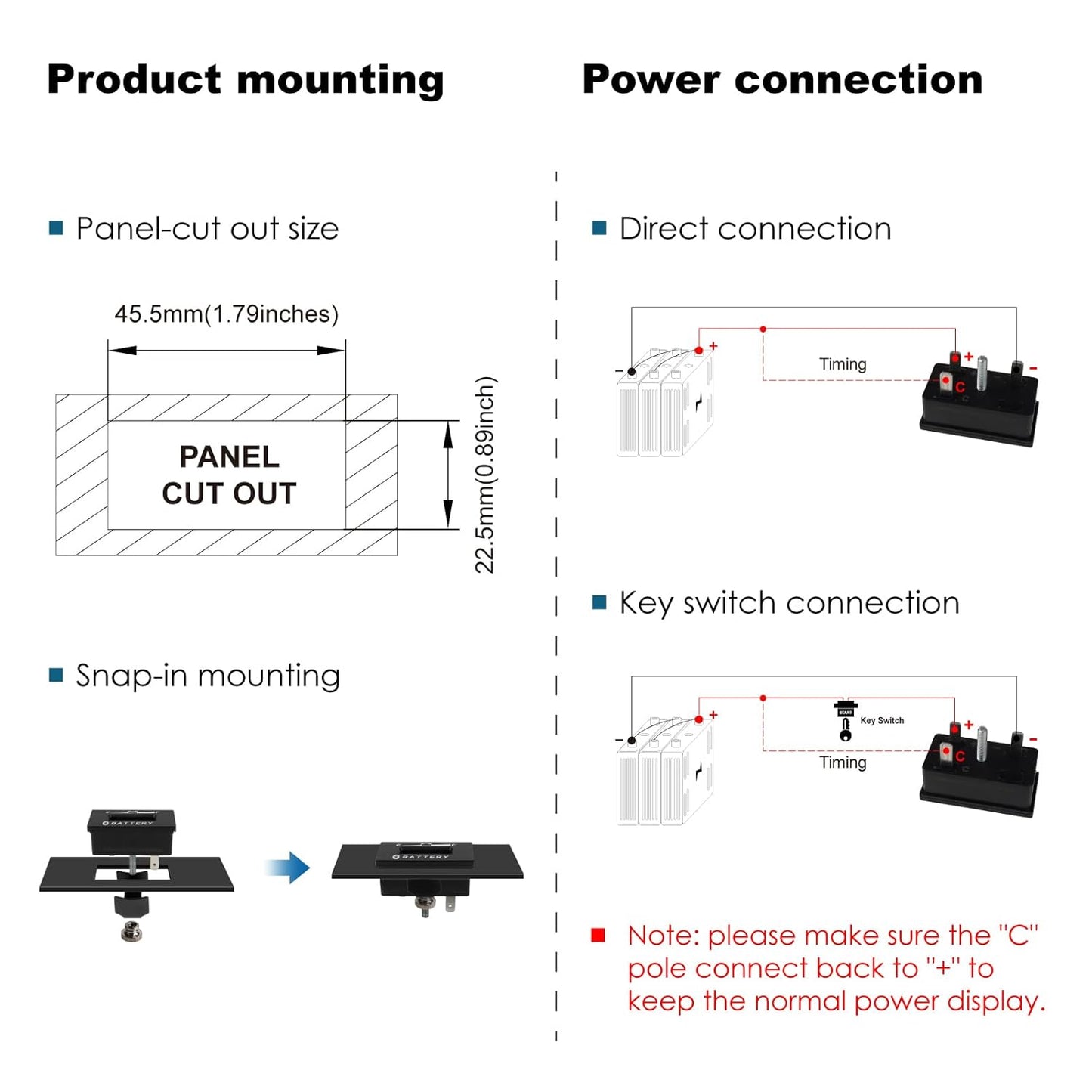 Runleader RL-BI029-BT DC 12V to 48V Bluetooth Operated Battery Indicator Volt Meter, Works for Lead Acid,Gel,AGM,Trojian,LiFePO4 and 18650 Lithium Batteries.