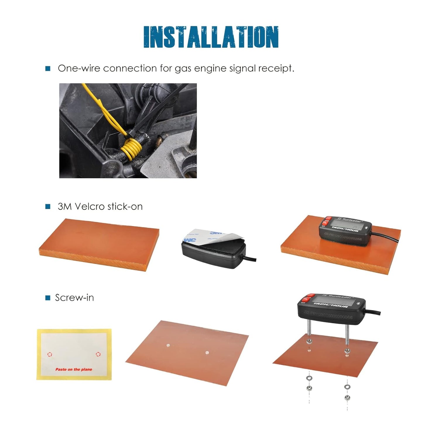 Runleader RL-HM032-BT LCD Bluetooth Tach/Hour Meter, Maintenance Reminders, Battery Replaceable for Lawn Mower Generator Boat Snowmobile.