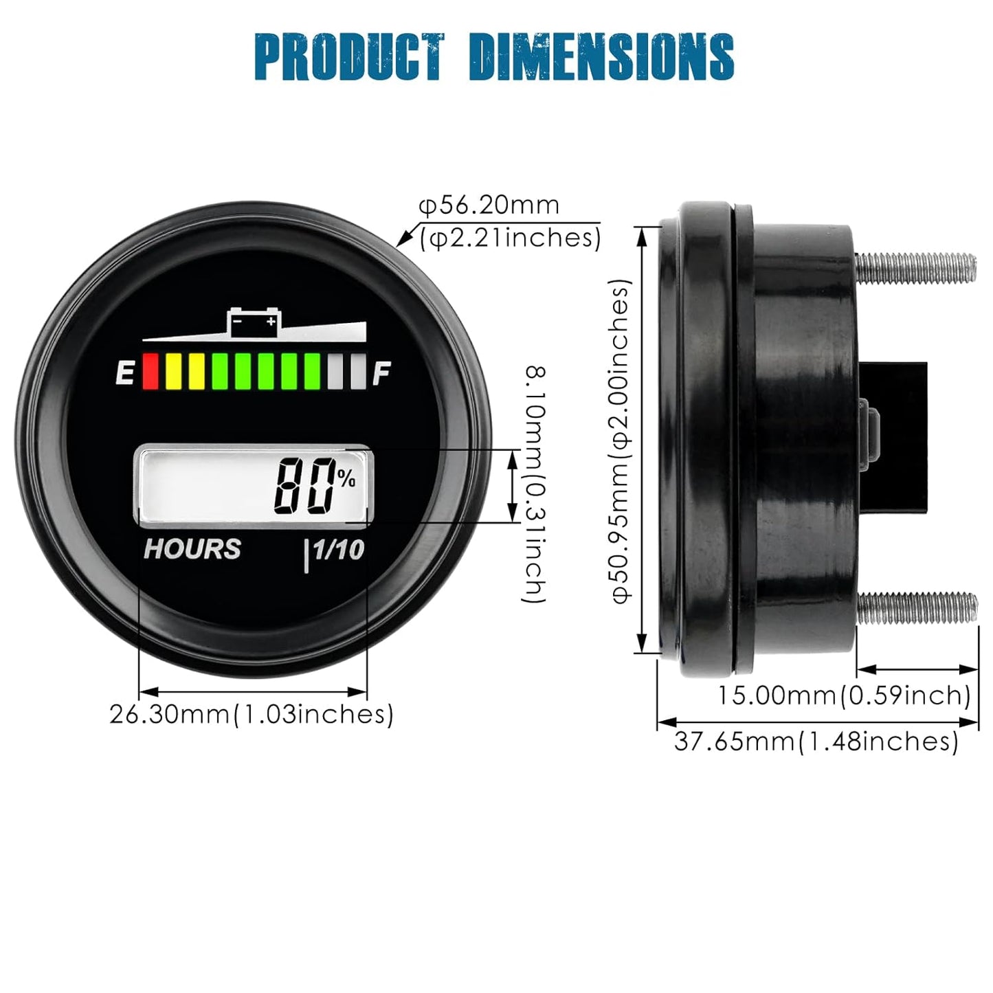 Runleader RL-BI069A DC12V 24V 36V 48V Mini Battery Indicator Volt Meter for Lead Acid LiFePO4 Lithium Battery Powered Golf Cart Forklift Lawn Mower Scrubber Machine Motorhome etc.