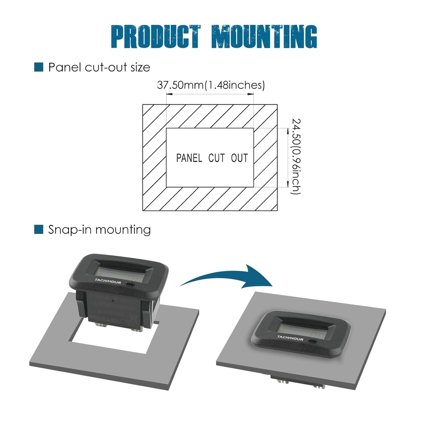 Runleader RL-HM038AGR DC5V to 65V Digital Hours Tachometer, Waterproof Design for Garden Tractor Generator ATV Marine Snowmobile etc.