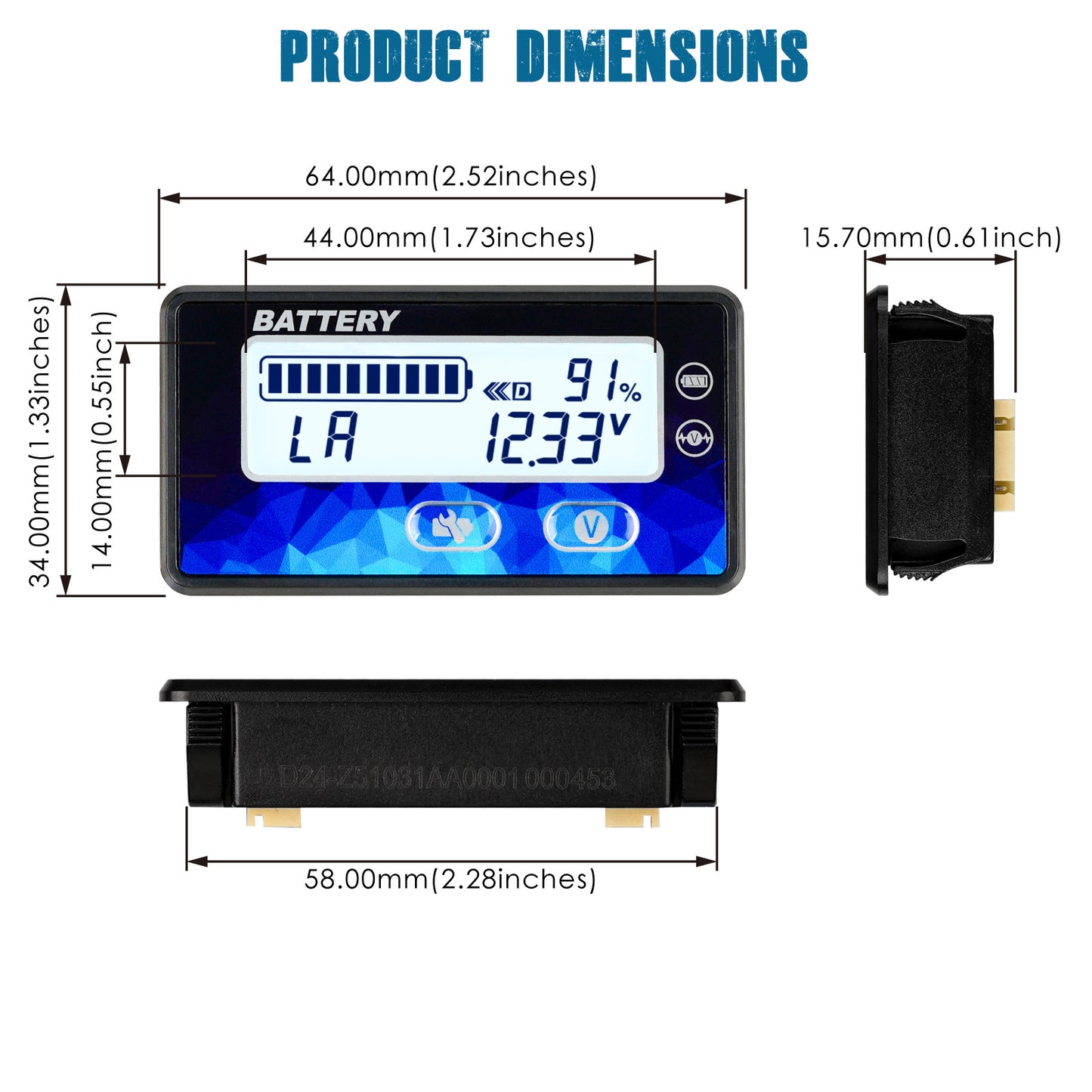 Runleader RL-BI050A DC12V 24V 36V 48V Mini Battery Indicator Volt Meter for Lead Acid LiFePO4 Lithium Battery Powered Golf Cart Forklift Lawn Mower Scrubber Machine Motorhome etc.