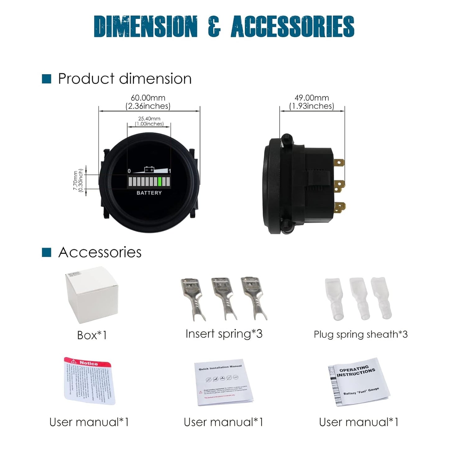 Runleader RL-BI002 12V to 24V,36V,48V to 72V LED Battery Power Indicator,Battery Charge & Discharge Display,Applicable to Lead Acid Battery Powered Golf Cart Forklift Lawn Mower Leaf Trimmer Motorhome etc.
