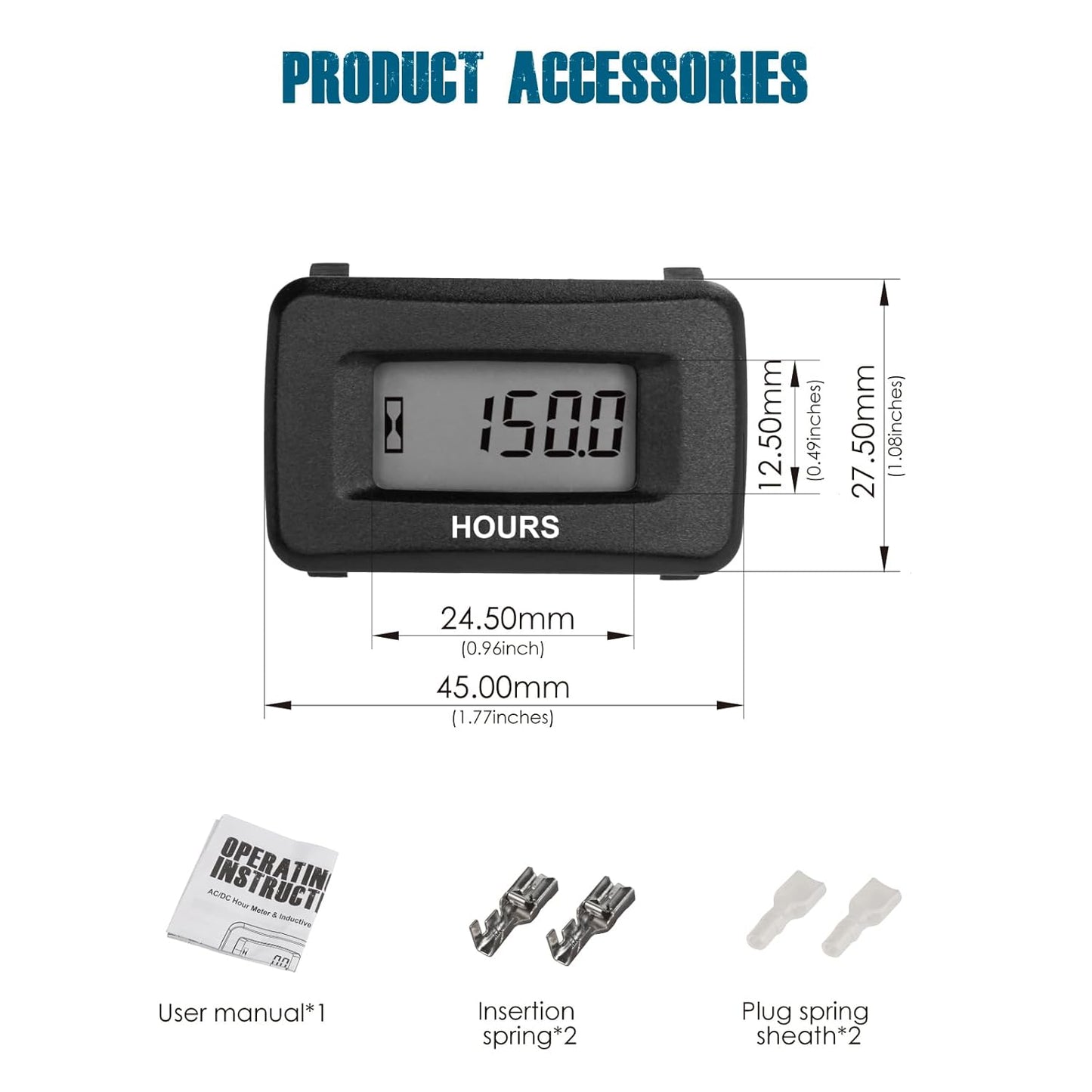 Runleader RL-HM055AD-2 LCD Hour Meter for Maintenance,AC/DC 5V to 277V for Riding/Zero Turn Lawn Mower Leaf Trimmer Brush Cutter Generator Motorhome etc.