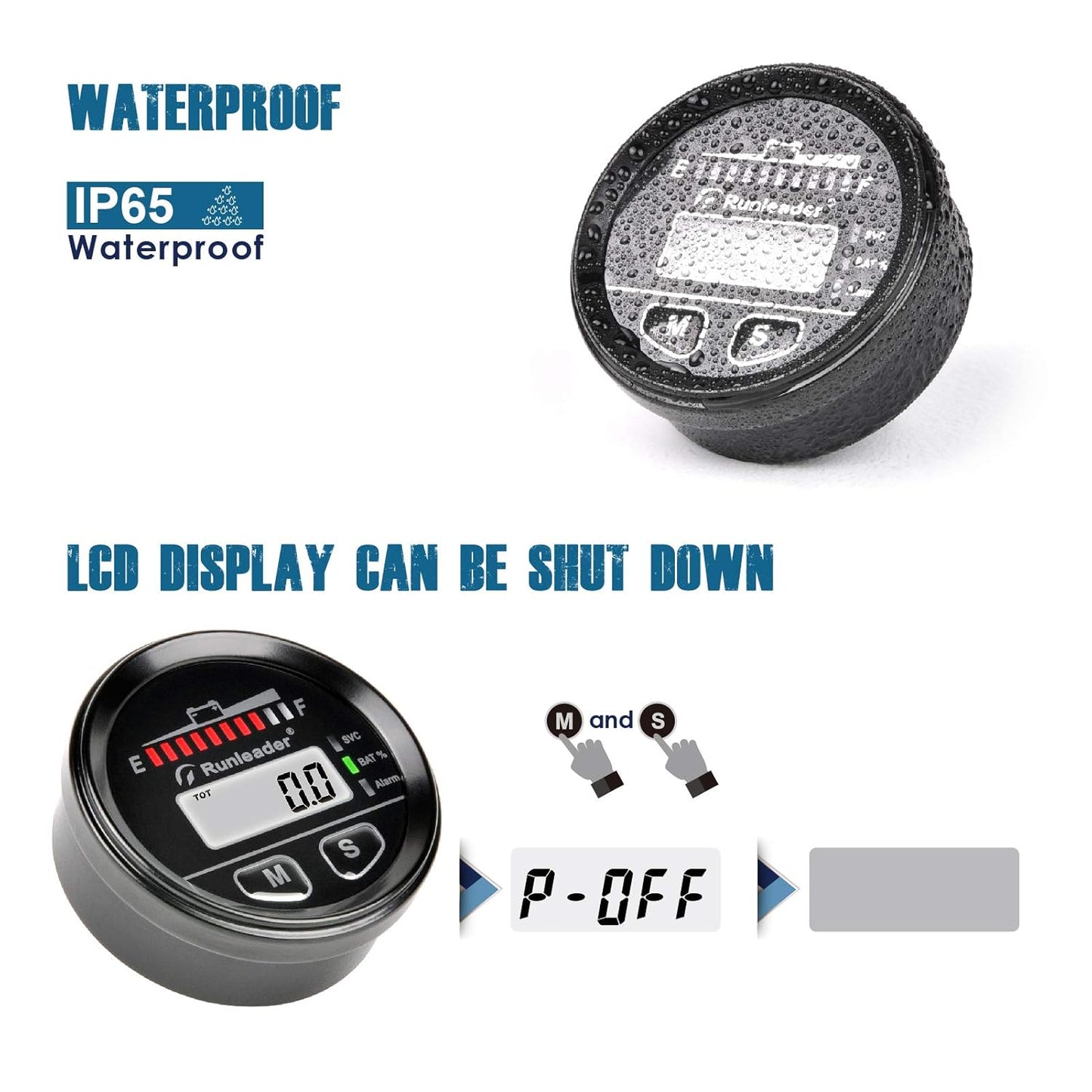 Runleader RL-BI025 Digital LED Battery Capacity Monitor 12V to 48V, Hours Volt Meter Gauge - Suitable for Battery Lead-Acid LiFePO4 Trojian Gel AGM,Works on Golf Club Forklift Go Kart RV Trailer Stacker