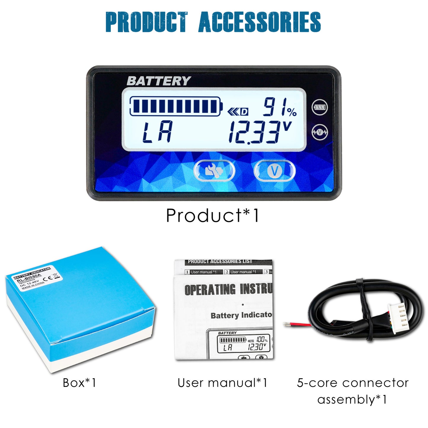 Runleader RL-BI050A DC12V 24V 36V 48V Mini Battery Indicator Volt Meter for Lead Acid LiFePO4 Lithium Battery Powered Golf Cart Forklift Lawn Mower Scrubber Machine Motorhome etc.