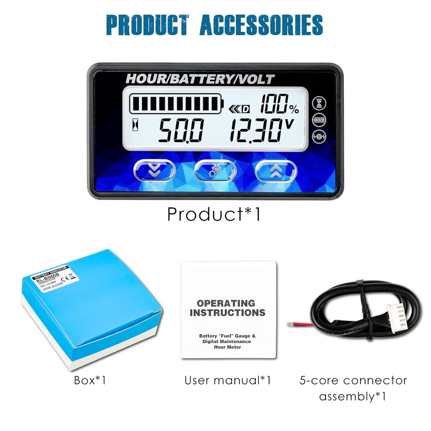 Runleader RL-BI050B DC12V 24V 36V 48V Mini Battery Indicator Volt Meter for Lead Acid LiFePO4 Lithium Battery Powered Golf Cart Forklift Lawn Mower Scrubber Machine Motorhome etc.