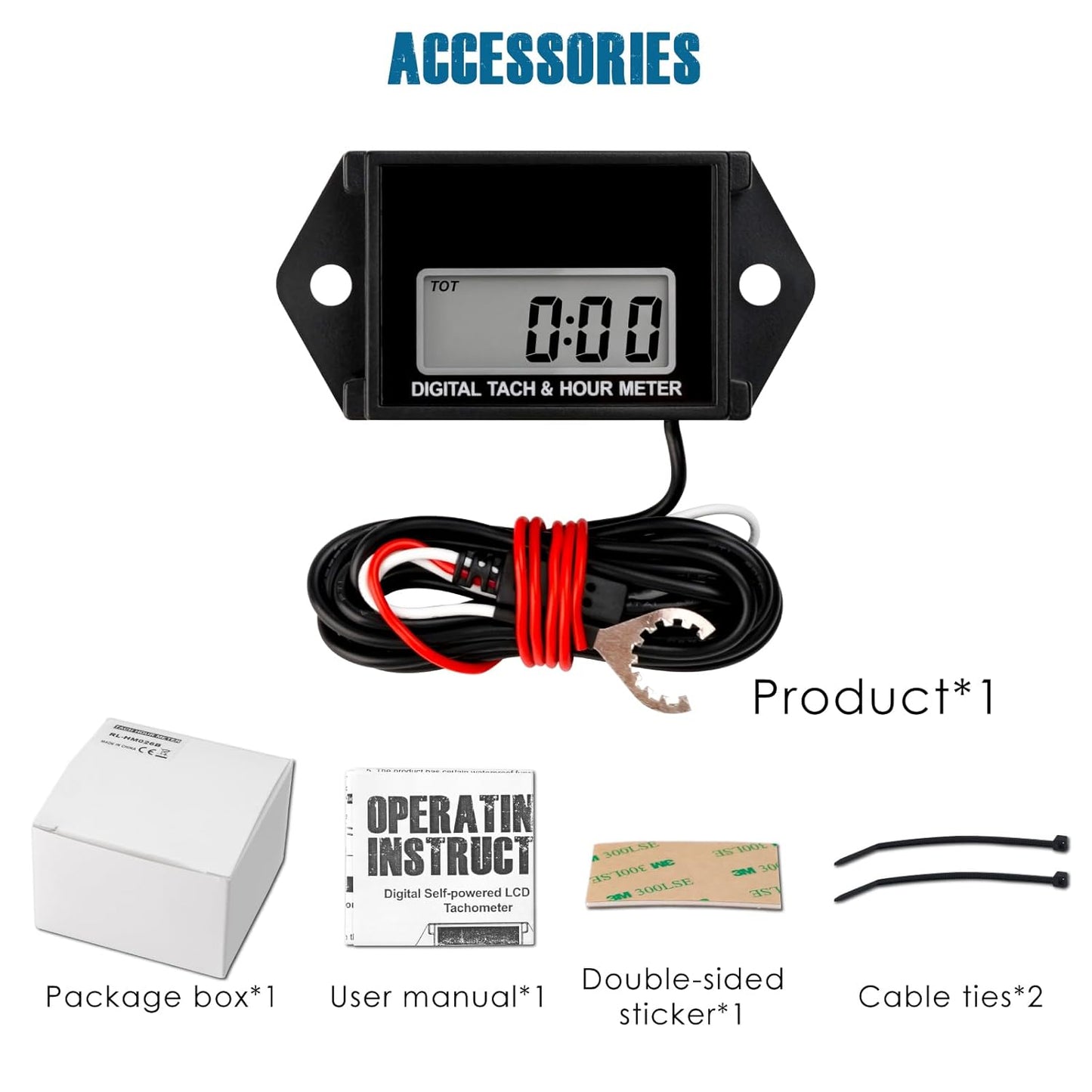 Runleader RL-HM026B Digital Hours Tachometer,Waterproof Design for Gasoline Powered Lawn Mower Generator Motorcycle Outboard Motor Chainsaw etc.