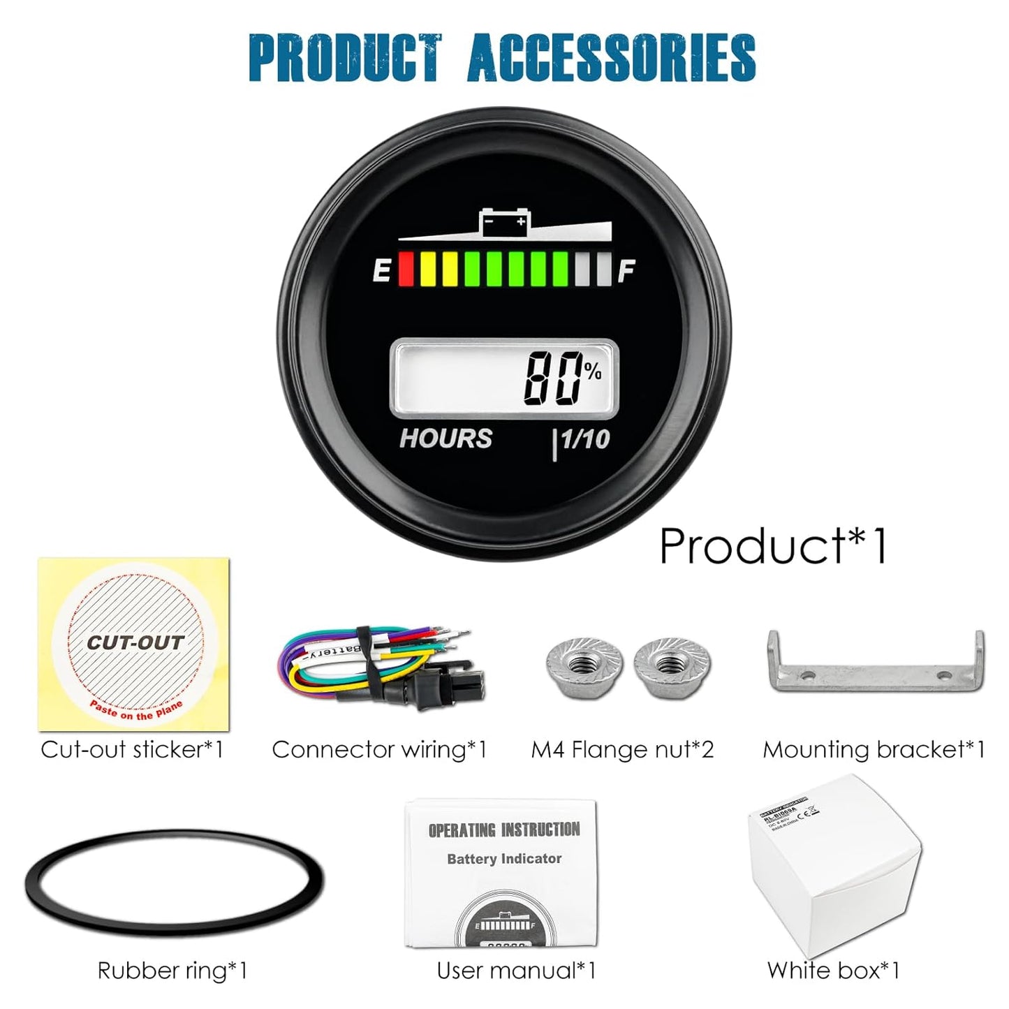 Runleader RL-BI069A DC12V 24V 36V 48V Mini Battery Indicator Volt Meter for Lead Acid LiFePO4 Lithium Battery Powered Golf Cart Forklift Lawn Mower Scrubber Machine Motorhome etc.