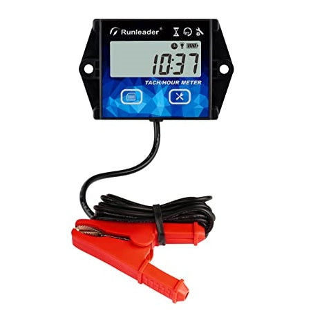 Runleader Digital LCD Hours Tachometer with Alligator Clip Maintenance Reminder Backlight Display Battery Replaceable for Garden Tractor Generator