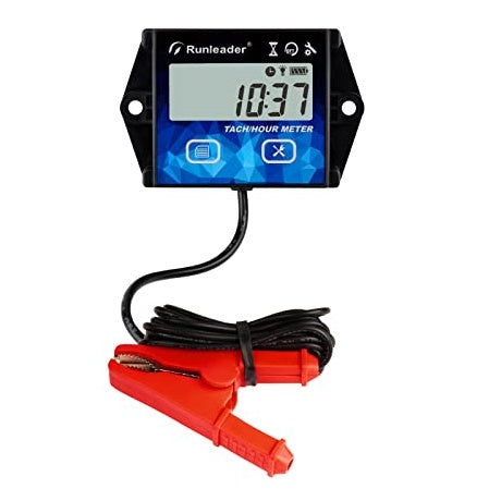 Runleader Digital LCD Hours Tachometer with Alligator Clip Maintenance Reminder Backlight Display Battery Replaceable for Garden Tractor Generator