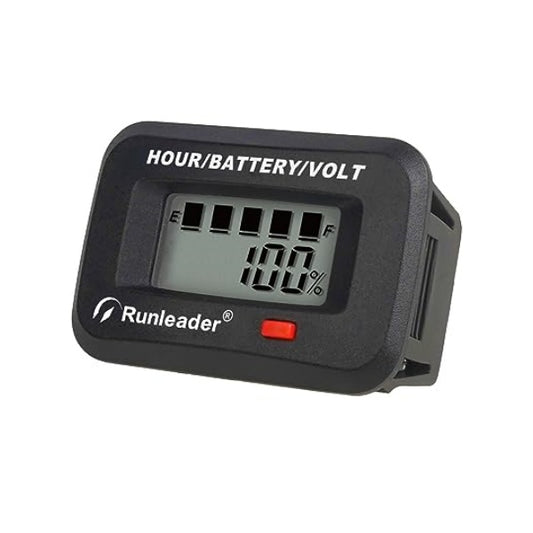 Runleader LCD Battery Indicator Volt Meter, Programmable Volt 12V 24V 36V 48V, Waterproof Battery Charge Meter for Lead Acid Trojan LiFePO4