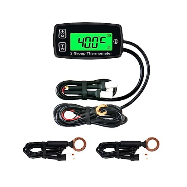 Temp Rec Go Runleader RL-TM004 Digital LCD Engine Temp Gauge, Dual Temperature Rec